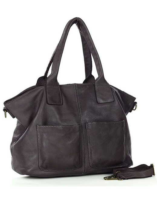 Torebka skórzana shopper bag - MARCO MAZZINI ciemny brąz caffe