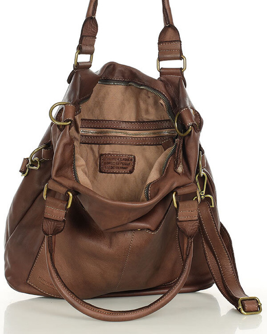 Torebka skórzana XL shopper vintage bag z kieszeniami vera pelle - MARCO MAZZINI czekoladowy brąz
