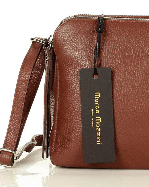 Torebka skórzana crossbody listonoszka dwie komory - MARCO MAZZINI brąz migdałowy