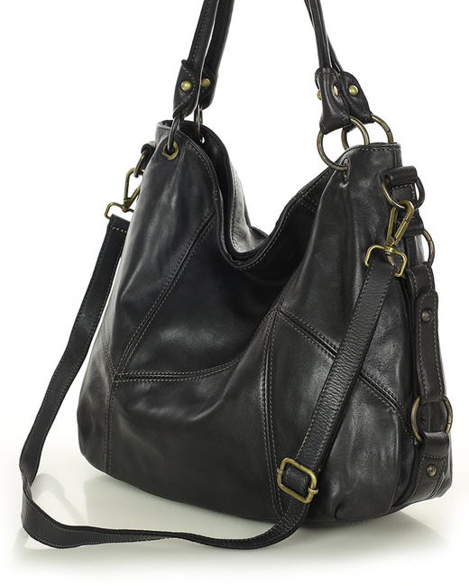 MARCO MAZZINI Miejska torebka skórzana na ramię city sholder handmade bag czarny