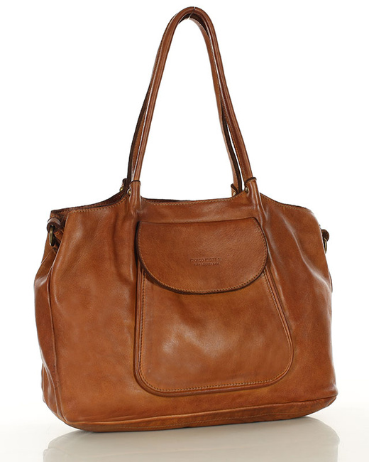 Torebka shopper skórzana A4 na ramię – brąz camel MARCO MAZZINI