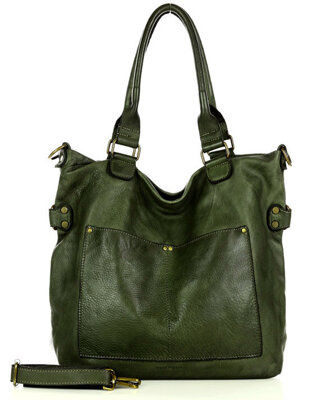 Torebka skórzana XL shopper vintage bag z kieszeniami vera pelle - MARCO MAZZINI zielona