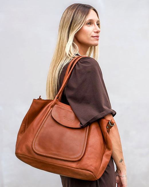 Torebka shopper skórzana A4 na ramię – brąz camel MARCO MAZZINI