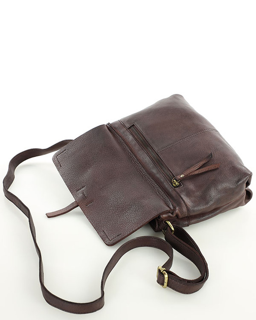 Torebka skórzana listonoszka damska messenger bag - MARCO MAZZINI ciemny brąz
