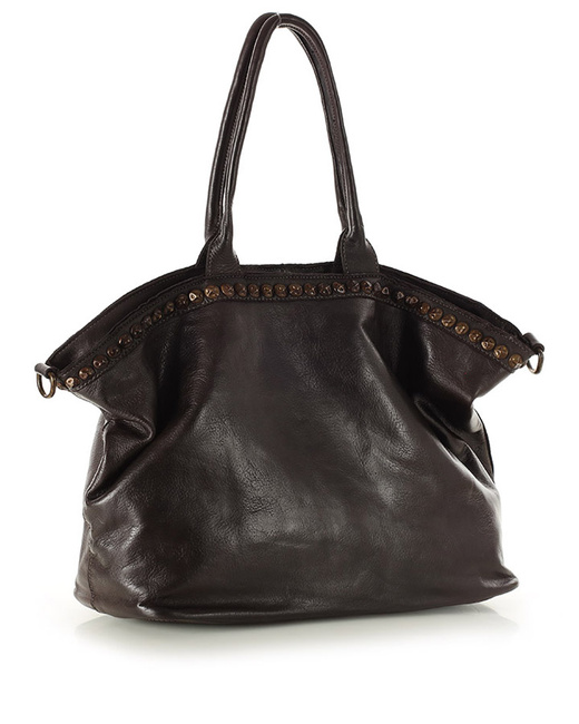 Duża torebka skórzana oversize style shopper bag - MARCO MAZZINI ciemny brąz caffe