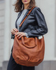 Torba damska skórzana shopper z kieszeniami - It bag MARCO MAZZINI brąz camel