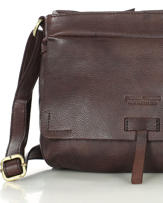 Torebka skórzana listonoszka damska messenger bag - MARCO MAZZINI ciemny brąz