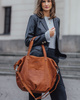 Torba damska skórzana shopper z kieszeniami - It bag MARCO MAZZINI brąz camel