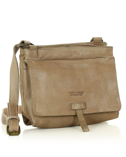 Torebka skórzana listonoszka damska messenger bag - MARCO MAZZINI beżowa