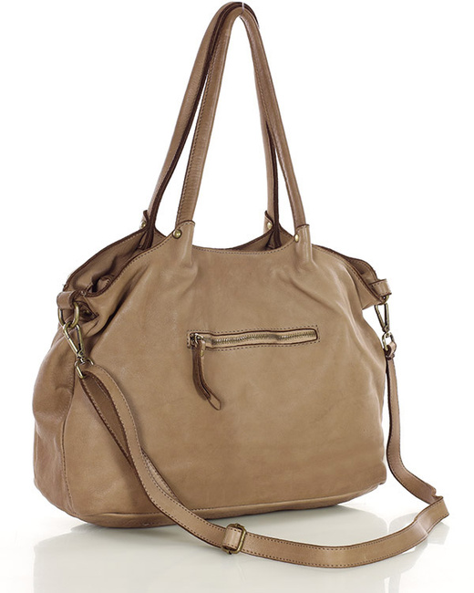 Torebka shopper skórzana A4 na ramię – beżowy taupe MARCO MAZZINI