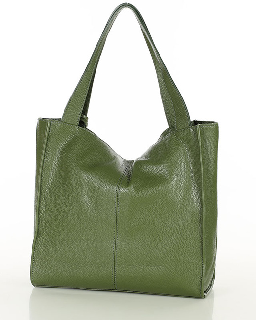 Modna torebka damska skórzany shopper bag - MARCO MAZZINI Portofino Max zielony khaki