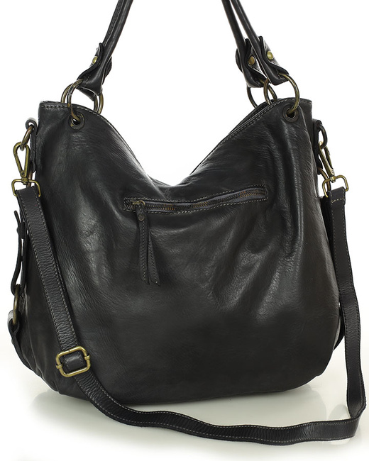 MARCO MAZZINI Miejska torebka skórzana na ramię city sholder handmade bag czarny