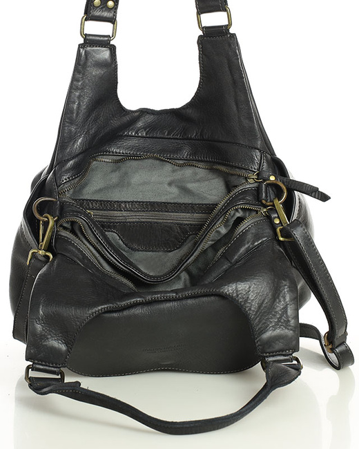 Włoska torebka skórzana z kieszenią z przodu retro bag handmade - MARCO MAZZINI czarny