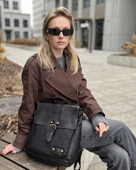 MARCO MAZZINI Miejski plecak skórzany w stylu old look handmade leather czarny