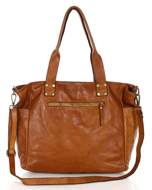 Torba skórzana shopper XL na ramię z dwoma kieszeniami MARCO MAZZINI brąz camel