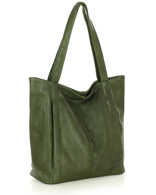 Miękka torba typu shopper skórzana na ramię - MARCO MAZZINI - zielona