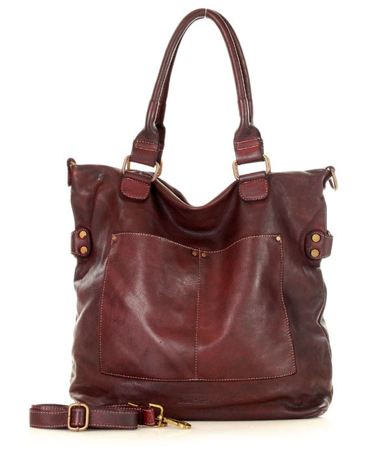 Torebka skórzana XL shopper vintage bag z kieszeniami vera pelle - MARCO MAZZINI burgund